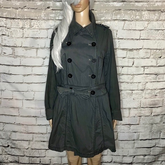 Free People Deconstruction Gray/Blue Pleated Trench/Utility Coat Size Small - Picture 2 of 9